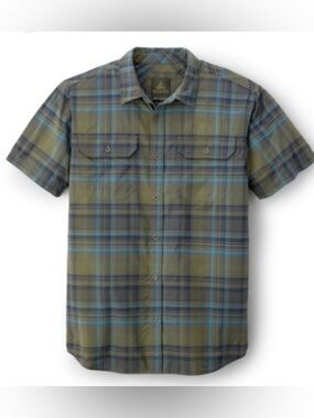 Prana Short-Sleeve Cayman Plaid Button-Down Shirt Size M